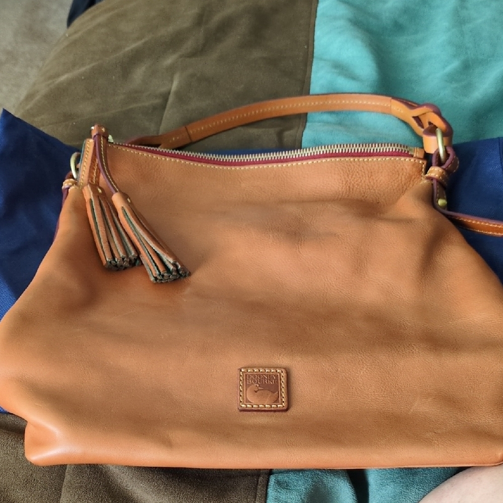 Dooney & Bourke Tan Leather Shoulder Bag with Tassel Details